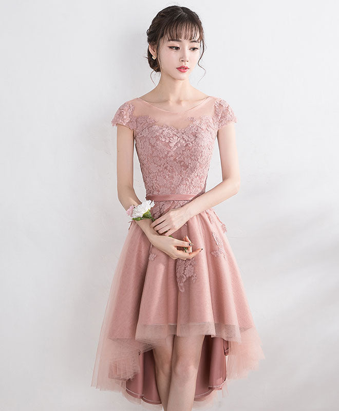 Cut Lace Tulle Short Prom Dress, High Low Evening Dress