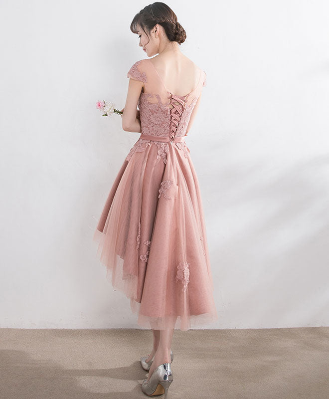 Cut Lace Tulle Short Prom Dress, High Low Evening Dress
