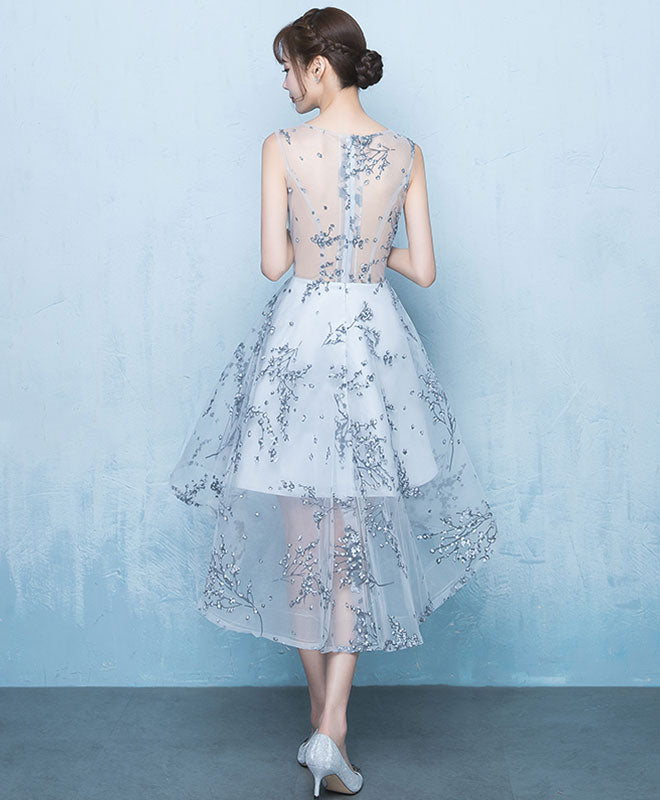Gray High Low Short Prom Dress, Gray Evening Dress