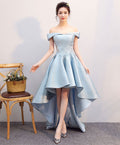 Light Blue High Low Lace Prom Dress, Blue Formal Bridesmaid Dress