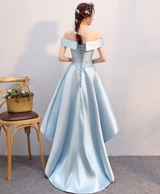 Light Blue High Low Lace Prom Dress, Blue Formal Bridesmaid Dress