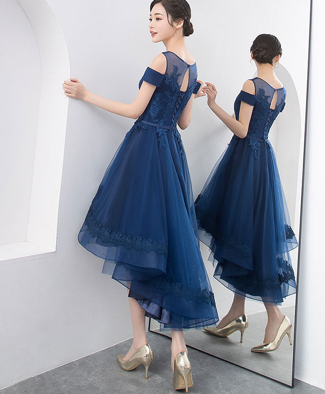 Dark Blue Lace Tulle Short Prom Dress, Homecoming Dress