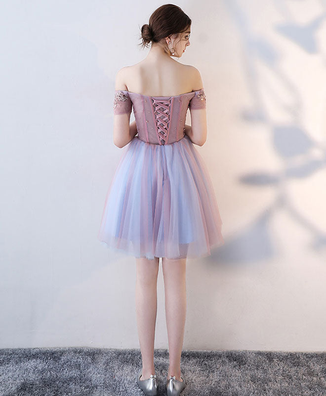 Cute Lace Off Shoulder Short Prom Dress, Homecoming Dress