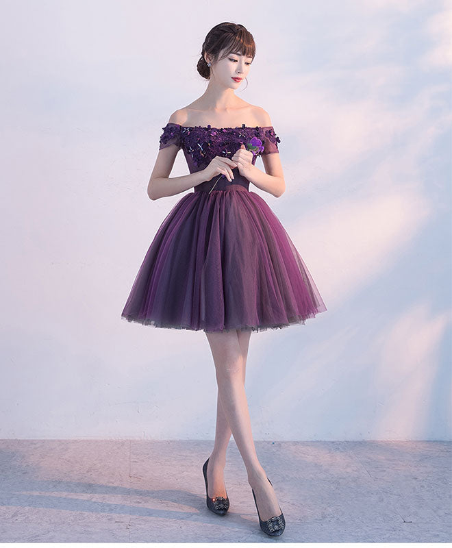 Cute A Line Purple Off Shoulder Short Prom Dress,Homecoming Dress